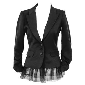 La Rok Black 3-Button Tulle Ruffle Blazer